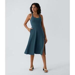 NWT Halara Cut Out Pocket Midi Casual Dress Majolica Blue S